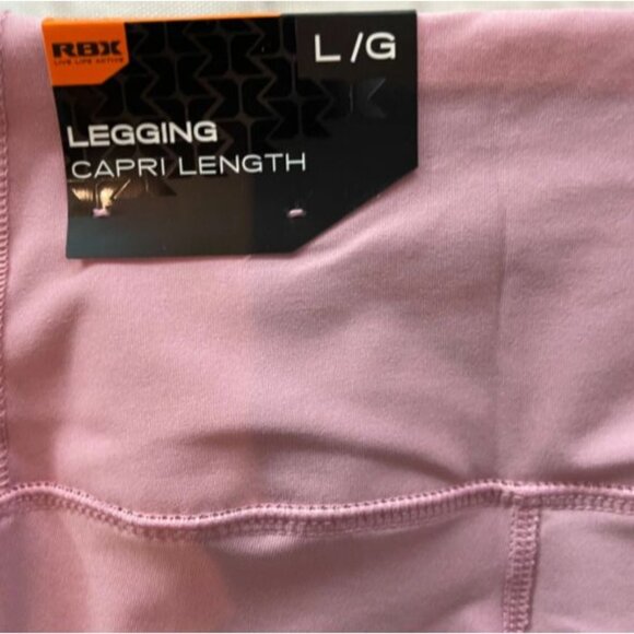RBX L Pink Stretch Waist Wicking 4 Way Stretch Fold Cell Pockets Capri Leggings - Picture 6 of 7